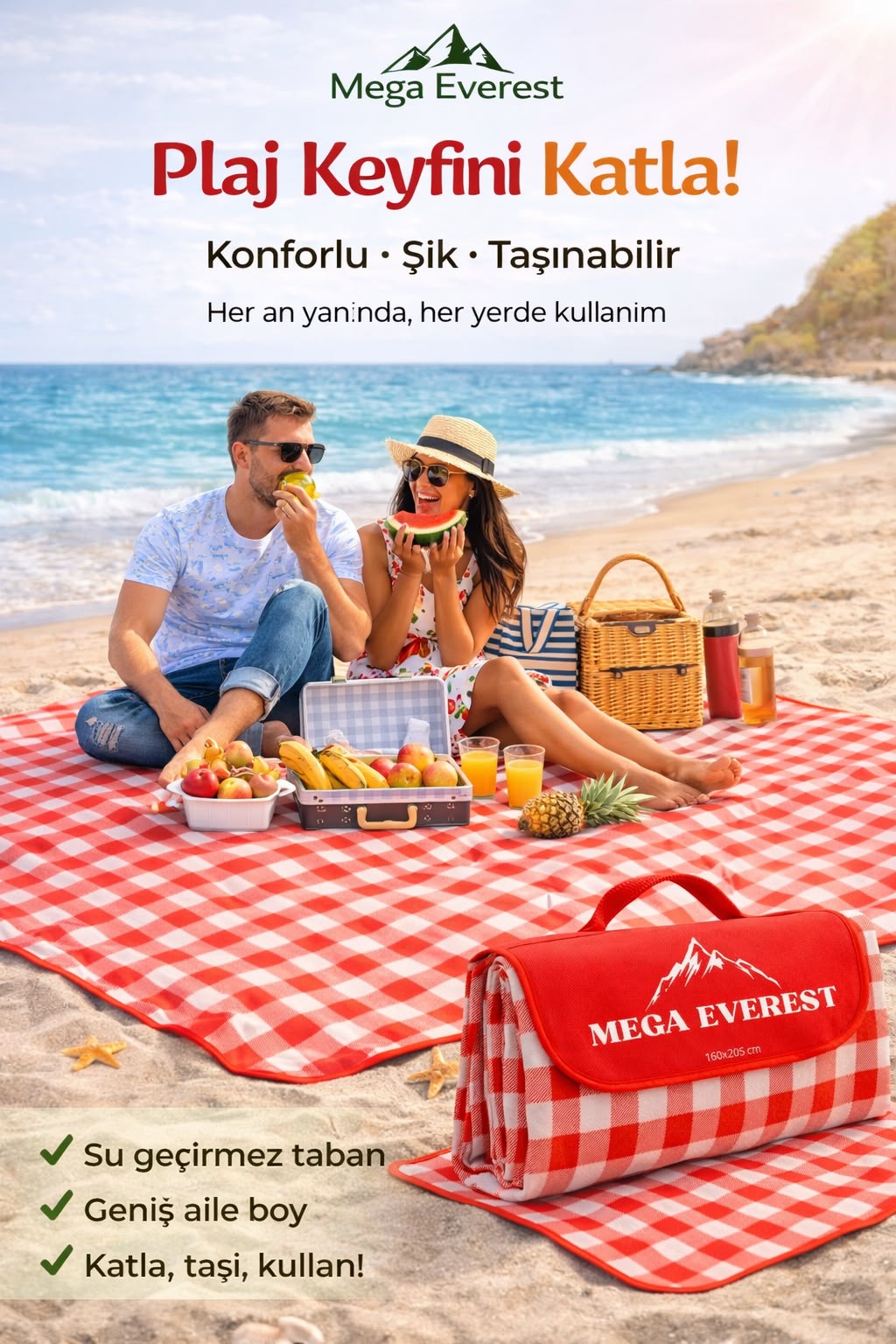 160x205 Katlanır Kırmızı Piknik Matı